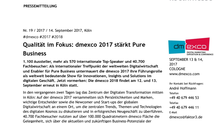 Qualität im Fokus: dmexco 2017 stärkt Pure Business
