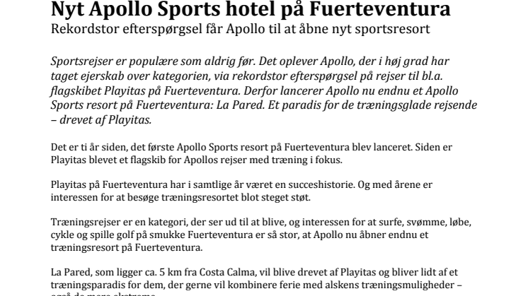 Nyt Apollo Sports hotel på Fuerteventura