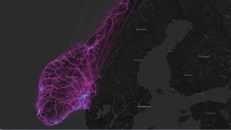 Pattern of movements across Norway one day during July. 