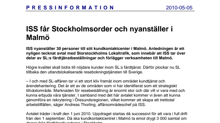 ISS får Stockholmsorder och nyanställer i Malmö