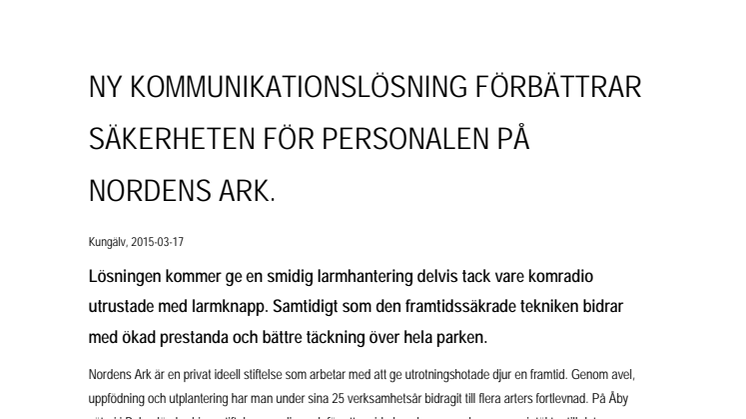 Ny kommunikationslösning förbättrar säkerheten för personalen på Nordens Ark