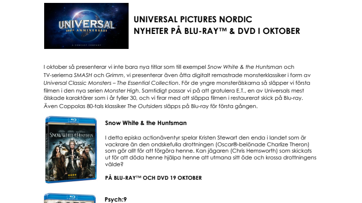 UNIVERSAL PICTURES NORDIC NYHETER PÅ BLU-RAY™ & DVD I OKTOBER