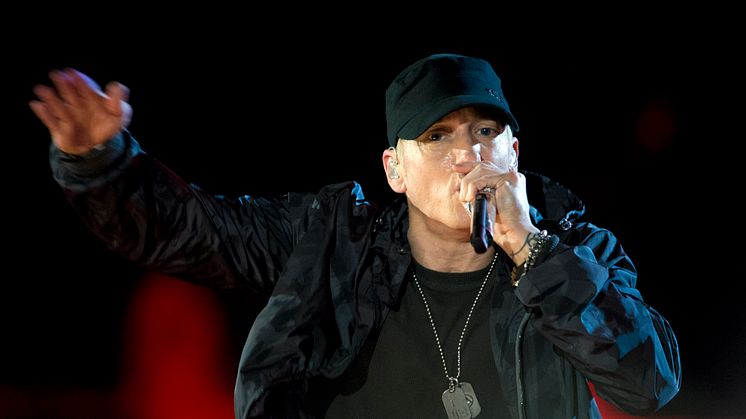  Eminem, som her ses under en koncert i Washington, er juni måneds 'Rockgigant' på RAGNAROCK. Foto: Wikimedia Commons, Flickr by DoD News Features