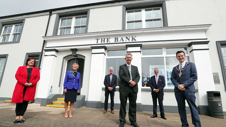DAERA Minister Edwin Poots paid a visit to the former Northern Bank building in Portglenone to see how the funding had been used by PEG to turn this building into a community hub.