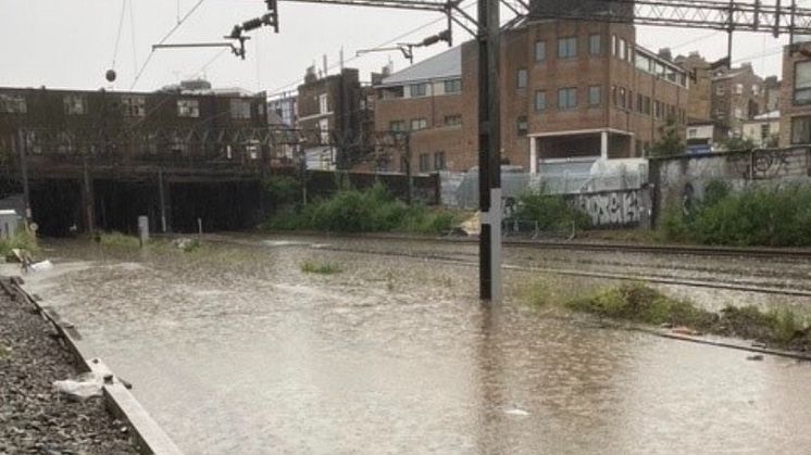 Flooded Track outside Euston Station Monday 12 July 2021