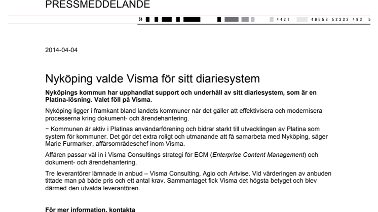 Nyköping valde Visma för sitt diariesystem