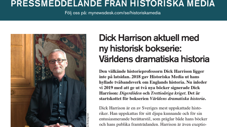 Dick Harrison aktuell med  ny bokserie:  Världens dramatiska historia