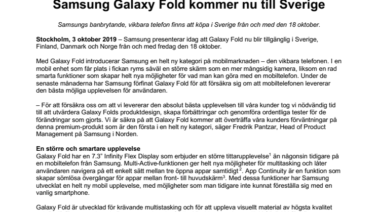 Samsung Galaxy Fold kommer nu till Sverige