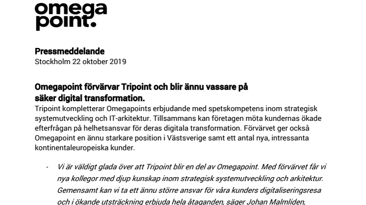 Omegapoint förvärvar Tripoint och blir ännu vassare på säker digital transformation.