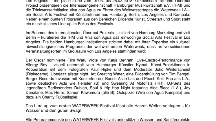 WATERWEEK SOCIAL ARTS FESTIVAL in Los Angeles mit Künstlern aus Los Angeles – Hamburg – Berlin – Kampala