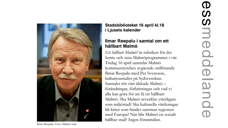 Stadsbiblioteket: Ilmar Reepalu i samtal om ett hållbart Malmö 