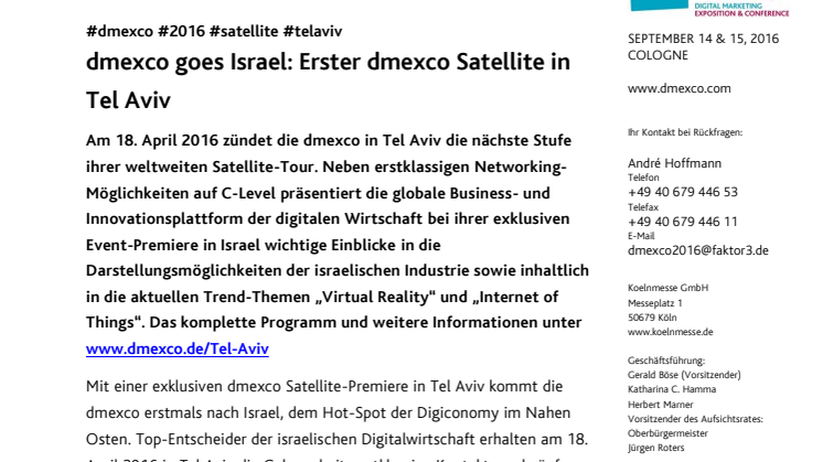 dmexco goes Israel: Erster dmexco Satellite in Tel Aviv