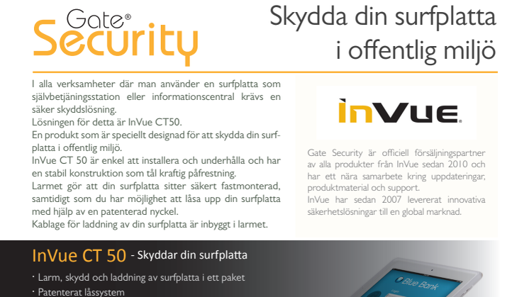 Varularm från Gate Security - InVue CT50, Skydda din surfplatta