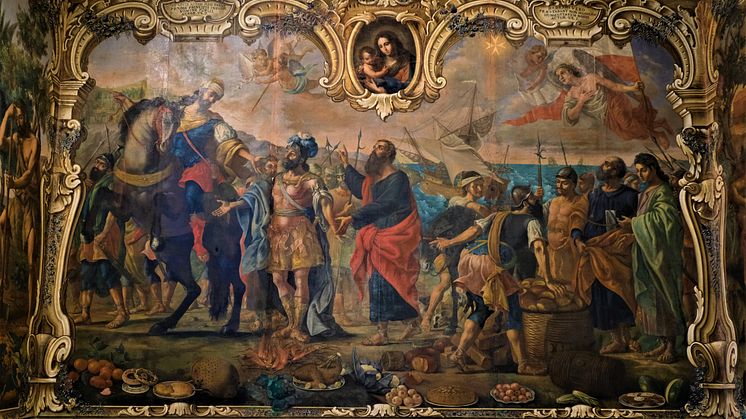Väggmålning, aposteln Paulus ankommer Malta