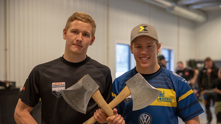 Emil Hansson och Ferry Svan laddade tillsammans i Lillehammer inför rookie-VM och Champions Trophy i Marseille den 26 maj. Foto: STIHL TIMBERSPORTS®