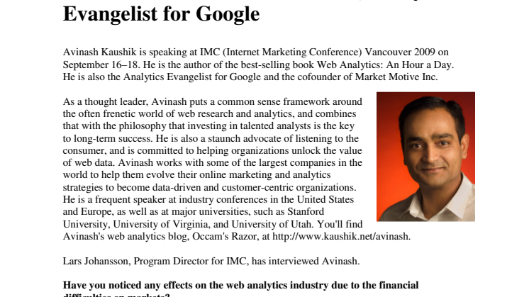 Interview with Avinash Kaushik, Analytics Evangelist for Google 