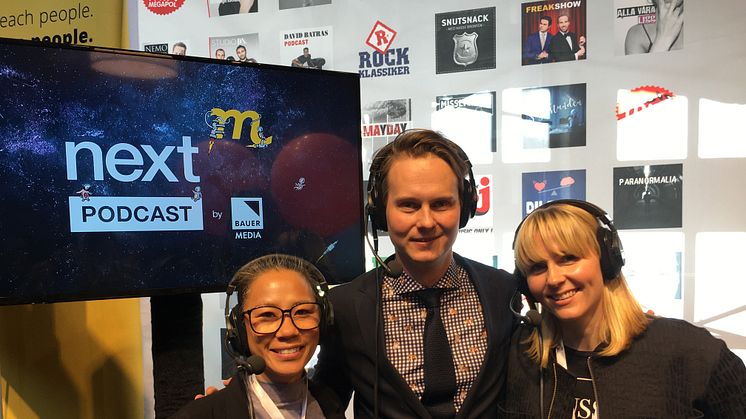 Programledarna Simone Westerberg (COO GroupM), Martin Hugosson (CEO GroupM), och Clara Grelsson (CEO Mindshare)
