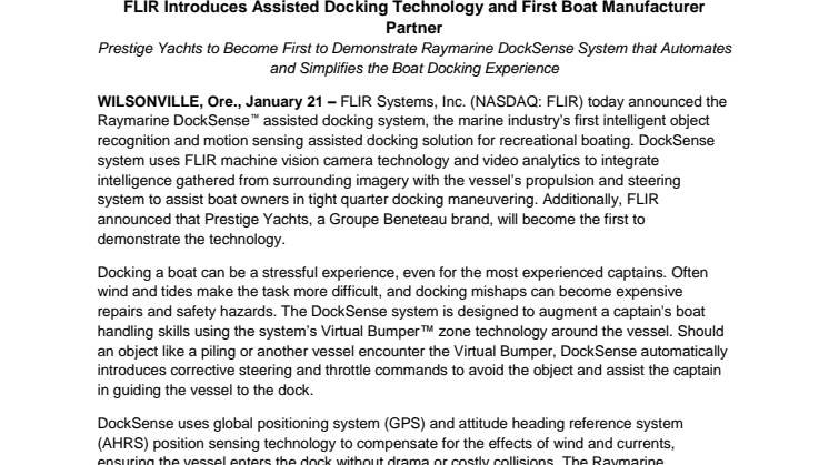 FLIR Introduces Assisted Docking Technology and First Boat Manufacturer Partner 