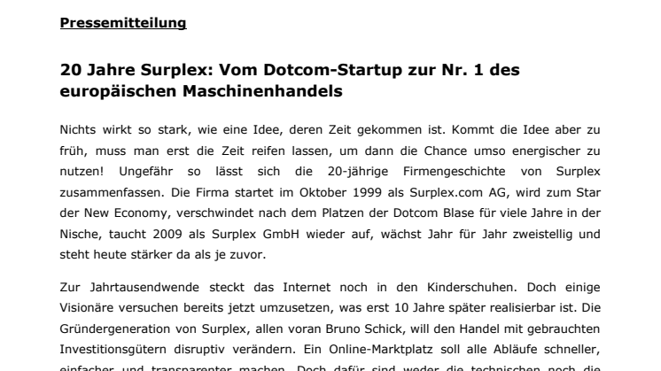 20 Jahre Surplex GmbH: Vom Dotcom-Startup zum führenden Industrieauktionshaus