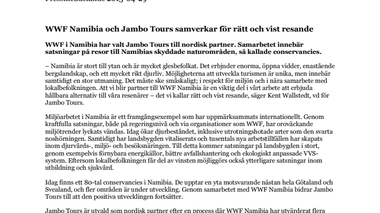WWF Namibia och Jambo Tours samverkar för rätt och vist resande