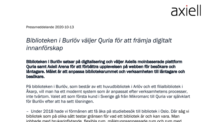 Biblioteken i Burlöv väljer Quria för att främja digitalt innanförskap