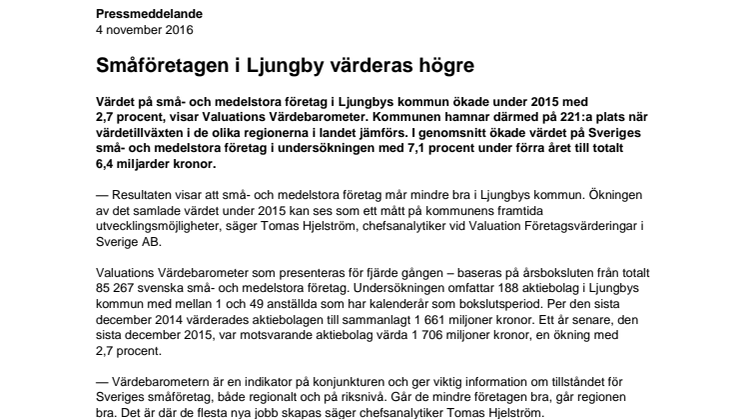 Värdebarometern 2015 Ljungbys kommun
