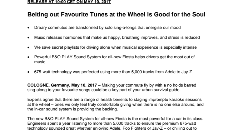 Belting out Favourite Tunes at the Wheel is Good for the Soul