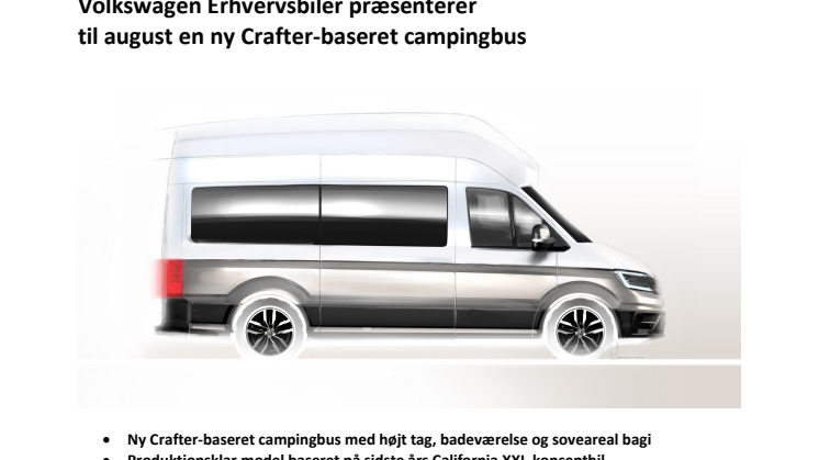 Volkswagen Erhvervsbiler præsenterer  til august en ny Crafter-baseret campingbus