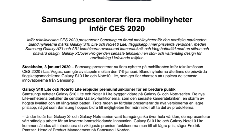 Samsung presenterar flera mobilnyheter inför CES 2020
