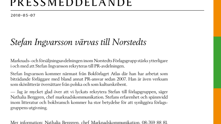 Stefan Ingvarsson värvas till Norstedts