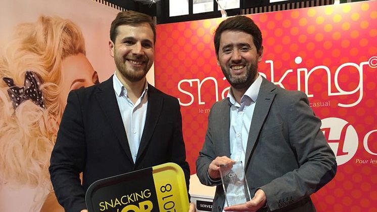 Florentin Ducoté och Grégoire Bodin,  tar emot priset "Redaktörens favorit" på Sandwich and Snack Show 2018
