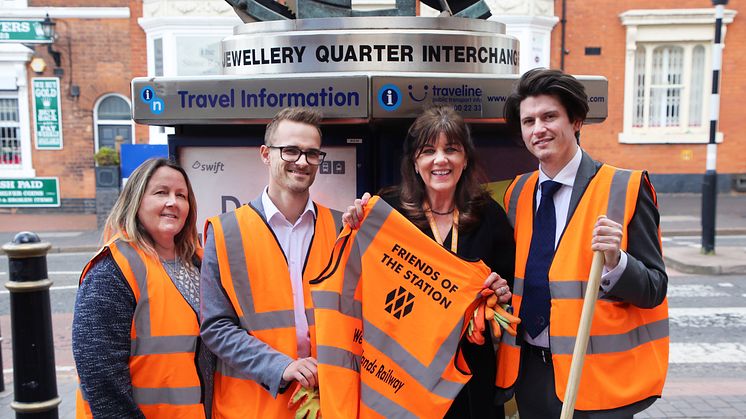 Left to right: Gaynor Steele (Owner, Gaynor Steele Garden Design) Steve Lovell (Communications and Marketing Manager, JQBID) Fay Easton (Head of Stakeholder and Community, West Midlands Railway) Luke Crane (Executive Director, JQBID)