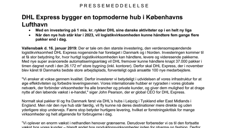 DHL Express bygger en topmoderne hub i Københavns Lufthavn