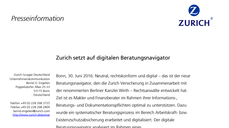Zurich setzt auf digitalen Beratungsnavigator 