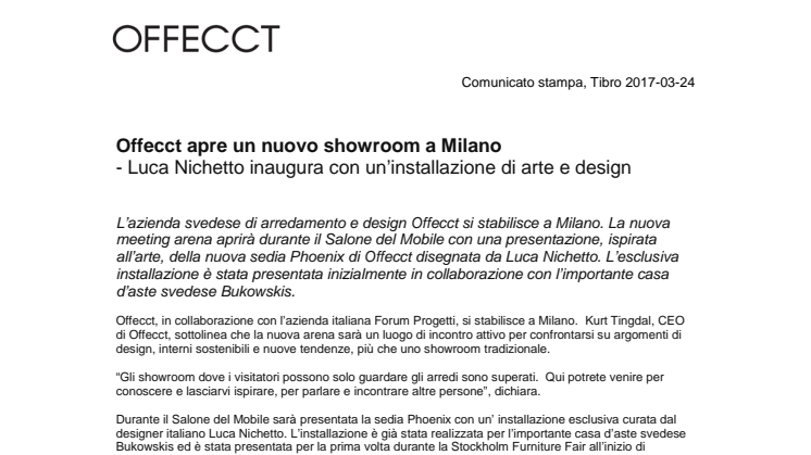 Offecct apre un nuovo showroom a Milano