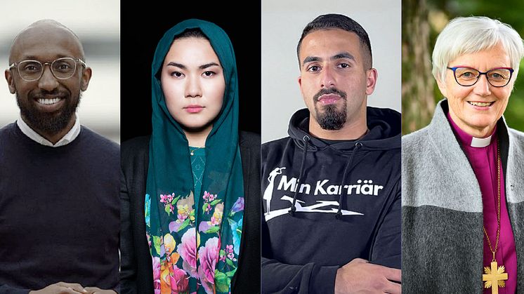 Årets pistagare: Sakariya Hirsi, Fatemeh Khavari, Hani Bilal och Antje Jackelén. 