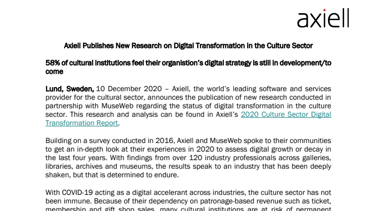 Axiell Publishes New Research on Digital Transformation in the Culture Sector