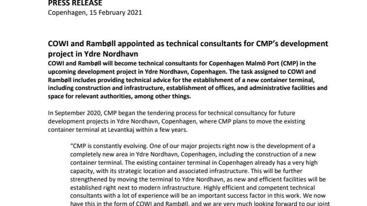 COWI and Rambøll appointed as technical consultants for CMP’s development project in Ydre Nordhavn