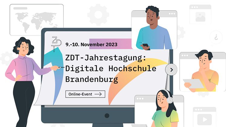 Am 9. und 10. November 2023 laden die acht im Zentrum der Brandenburgischen Hochschulen für Digitale Transformation (ZD) verbundenen Kooperationshochschulen Interessierte zur virtuellen Jahrestagung ein. (Bild: Storyset - Pana)