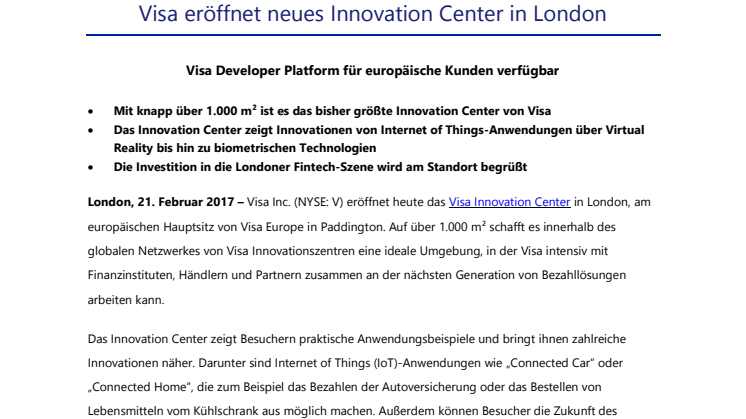 Visa eröffnet neues Innovation Center in London 