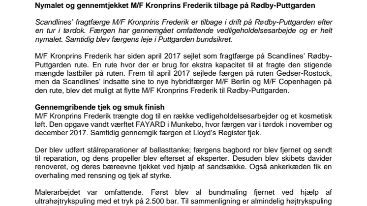 Nymalet og gennemtjekket M/F Kronprins Frederik tilbage på Rødby-Puttgarden