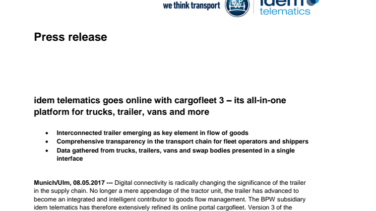 idem telematics goes online with cargofleet 3 – its all-in-one platform for trucks, trailer, vans and more