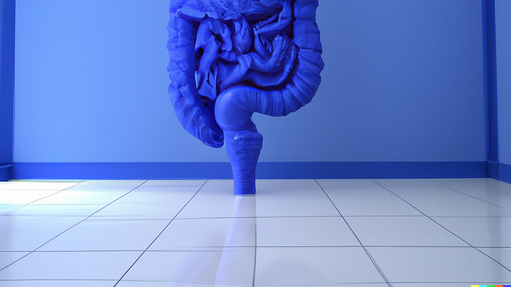 Ein Darm in einem blauen Raum. Created by AI