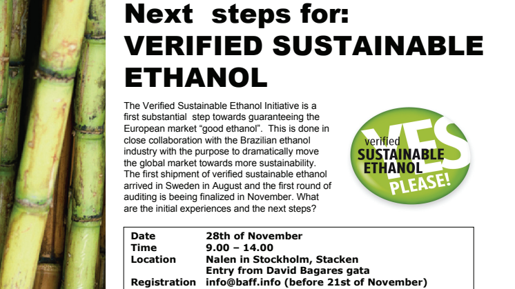 PRESSINBJUDAN: Verifierat hållbar etanol – nästa steg