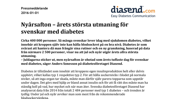 Nyårsafton – årets största utmaning för svenskar med diabetes