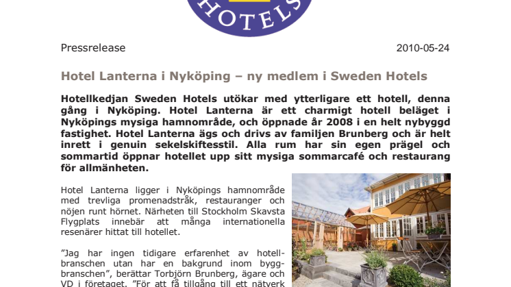 Hotel Lanterna i Nyköping – ny medlem i Sweden Hotels