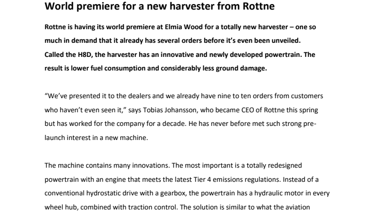World premiere for a new harvester from Rottne