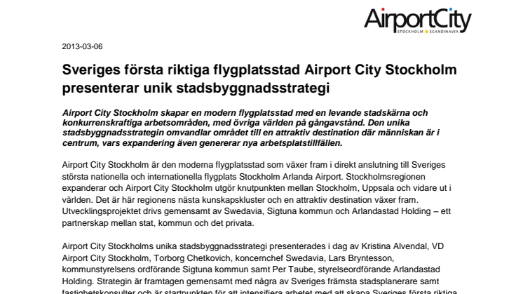 Sveriges första riktiga flygplatsstad Airport City Stockholm presenterar unik stadsbyggnadsstrategi