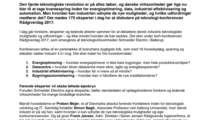 175 danske teknologieksperter samles i dag for at gøre Industri 4.0 til virkelighed 