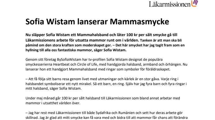 Sofia Wistam lanserar Mammasmycke 